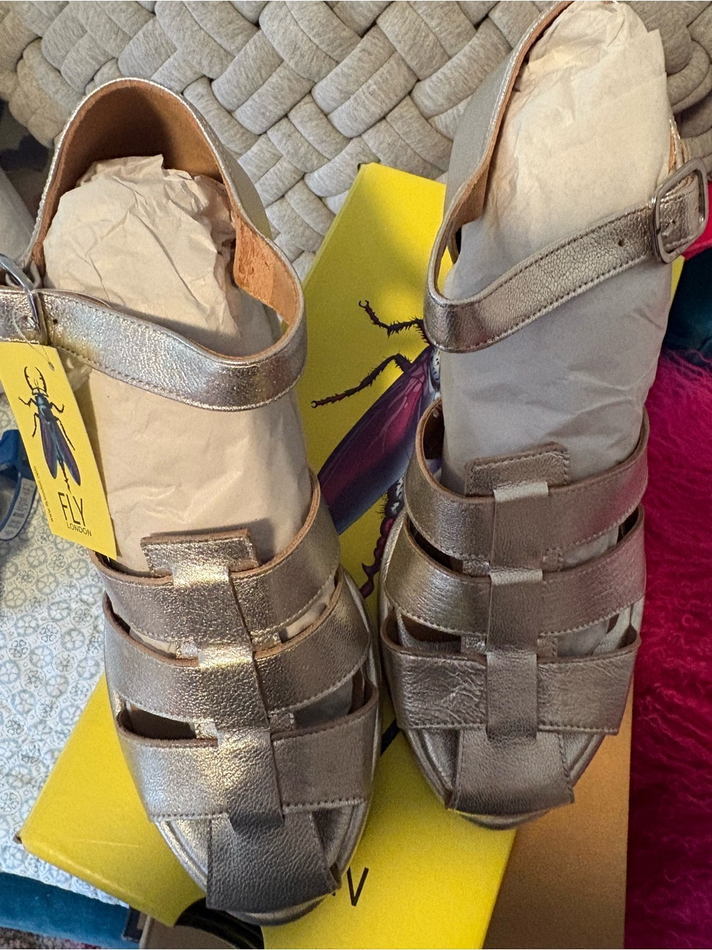 Fly London Metallic Silver Leather Heels